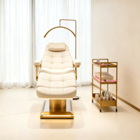 Fauteuil de soin esthétique électrique à 3 moteurs avec base dorée, en cuir PU, réglable en hauteur, inclinable et rotatif, pour spa facial et cosmétique
