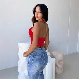 رقبة على شكل حرف V بدون رقبة مثيرة للنساء ، تخفيضات كبيرة عبر الحدود ، تيشيرت بأسفل مكشوف ، تيشيرت السرة - Product Image 5