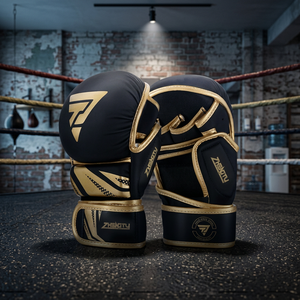 Matt 7oz Black UFC MMA <b>Gloves</b> Golden Fight PU Leather <b>Moisture</b> Wicking Sparring Grappling <b>Gloves</b> Size L Customizable Universal - Product Image 2