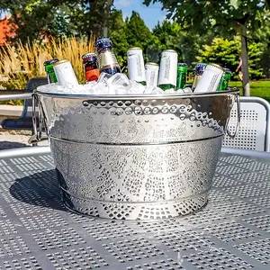 Stainless Steel Oval Ice Bucket And Beverage Cooler For Parties Hammered Stainless Steel Ice Bucket