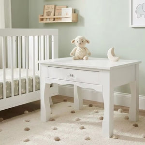 High End White Wood Nightstand with Drawer for Kids Bedroom Minimalist <b>Bedside</b> Table Furniture with <b>Storage</b> Space - Product Image 1