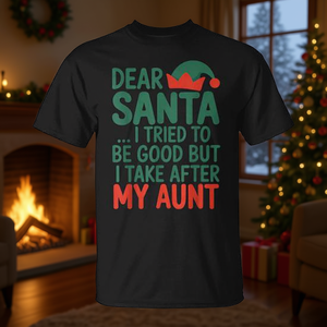 Estimado Papá Noel, intenté ser bueno, pero me parezco a mi tía, camiseta para adultos, unisex, manga corta, cuello redondo, impresión digital - Product Image 3