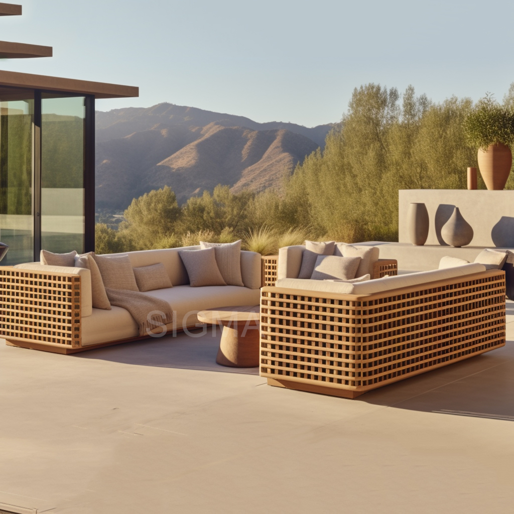 Luxury teak wood sofa set leisure outdoor patio furniture new customized garden sofa