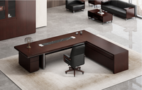 Bureau de direction moderne et durable en forme de L avec placage bois et rangement