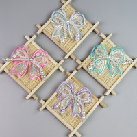 Patch en organza polyester avec nœud, broderie informatique, perles, applique à franges thermocollante, accessoires de couture DIY