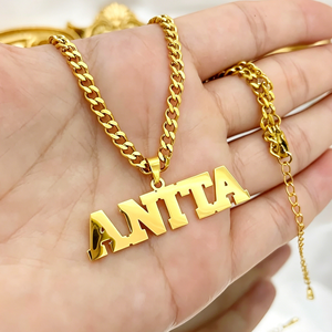 Collana con Nome Personalizzato e Catena Cubana, Ciondolo con Lettera in Acciaio Inossidabile Placcato Oro 18K, Gioiello alla Moda, Regalo <span class=keywords><strong>per</strong></span> Ragazze - Product Image 1