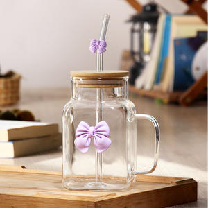 Bicchiere in Vetro Trasparente a Forma di Farfalla Ecologico 2025, Tazza per Caffè/Tè con Manico e Coperchio con Cannuccia, Moderno, Senza BPA, Adatto al Microonde - Product Image 6