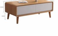 Table basse en bois naturel T014 avec 2 étagères, grand espace de rangement, mobilier moderne pour salon et petites maisons