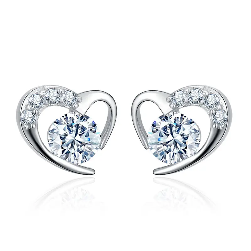 Fashion beautiful heart shape 925 silver plated elegant stud earrings for women