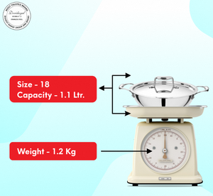 Olla Triply Kadhai de 18 cm, Acero Inoxidable Grado 304, Compacta, Ideal para Freír, Saltear, Preparar Curry y Uso Diario - Product Image 5