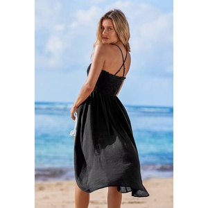 Vestido de fiesta ajustado plisado con abertura, estilo tropical hawaiano, con cintura de tirantes y falda larga, color negro explosivo - Product Image 6