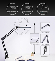 Lampe de bureau à LED avec pince gradateur à 10 niveaux, 3 Modes de couleur, bras pivotant, lampe de bureau réglable, lampe de Table de soins oculaires
