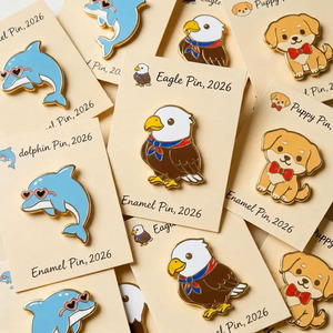 Fabricant de badges en métal émaillé personnalisés, série animaux mignons : dauphin, aigle, chiot. Vente en gros de badges de revers, bijoux fantaisie, cadeau. - Product Image 1