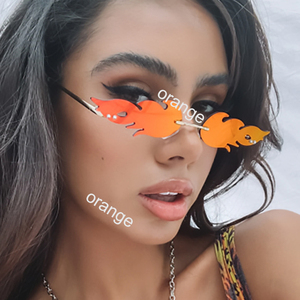 แว่นกันแดดทรงแปลกตาสำหรับผู้หญิงผู้ชาย กรอบโลหะไร้ขอบ แว่นกันแดดแฟชั่นสำหรับงานปาร์ตี้ สีลูกกวาด - Product Image 2