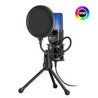 Microphone de jeu professionnel filaire pour enregistrement de bureau, microphone à condensateur avec lumière RVB, en métal, pour PC avec support de bureau