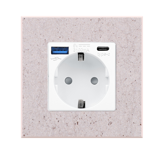 Touchmi Marble Pattern 1 Gang Marble Wall Socket with Dual USB A+C Ports - Stylish Power Outlet Personalized Design