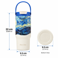 Nouveau Gobelet Isotherme 24oz à Double Paroi en Acier Inoxydable 316 avec Revêtement Céramique Intérieur, Motif Peinture à l'Huile, avec Poignée et Paille