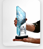 Trophée en métal bleu cristal avec gravure de logo personnalisée pour la reconnaissance d'entreprise, les réalisations d'équipe et l'excellence professionnelle