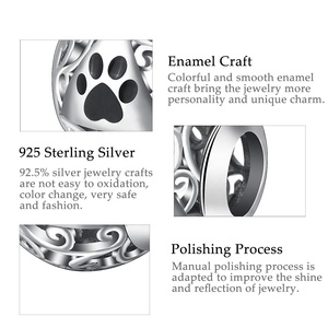 Isunni lindo garras de <span class=keywords><strong>gato</strong></span> perro garras patrón redondeado S925 de plata esterlina Metal pavimentan cuentas sueltas para <span class=keywords><strong>Pandora</strong></span> - Product Image 4