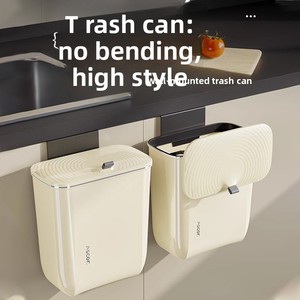 Cubo de basura de plástico de 9L/7L para cocina/oficina, con tapa deslizante, colgante, para montar en la pared, para residuos de comida. - Product Image 4