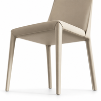 Chaise de salle à manger rembourrée sans accoudoirs avec dossier incurvé et pieds effilés, siège rembourré, chaise d'appoint beige moderne et minimaliste