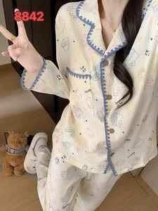 Cotton Shells Crescent Moon Korean Version Elastic Waist <strong>Thermal</strong> <strong>Long</strong> <strong>Sleeve</strong> <strong>Women's</strong> Nightgowns 2026 New Spring Pajamas Set - Product Image 5