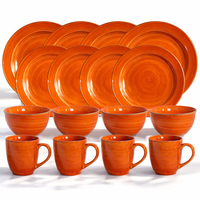 Lot de 16 pièces de vaisselle en céramique orange pour le contrôle des portions saines, assiettes, bols, tasses, préparation de repas équilibrés, compatible lave-vaisselle