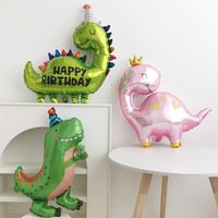 Balon Foil Dinosaurus Mahkota Merah Muda Balon Mylar Berbentuk Dinosaurus Putri untuk Pesta Ulang Tahun Anak Perempuan dan Baby Shower
