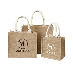 Sacs de courses réutilisables en jute avec logo <span class=keywords><strong>personnalisé</strong></span>, sacs cadeaux en toile laminée pour les packs de bienvenue de mariage - Product Image 1