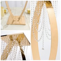 Support à fleurs en métal doré avec pendentif en cristal, piédestal floral, centre de table pour mariage, fête, décoration intérieure