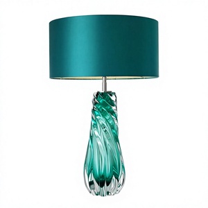 Lámpara de Mesa de Vidrio Sólido Verde para Sala de Estar con Pantalla Blanca Decorativa para Sala de Estar, Dormitorio, Casa, Mesita de Noche - Product Image 1