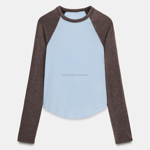 T-<span class=keywords><strong>shirt</strong></span> à manches raglan contrastées bicolores personnalisé pour femmes, <span class=keywords><strong>tee</strong></span>-<span class=keywords><strong>shirt</strong></span> décontracté pour femmes - Product Image 4