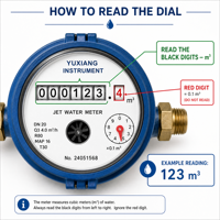 Cast Iron Blue Color Manual Power Water Meter Plastic Mechanical Water Meter