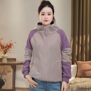 Women's Color-Blocked Hooded Fleece Jacket With Pockets Warm Autumn Winter Sweatshirt Long Sleeve Casual Outwear - Product Image 1