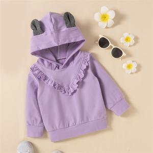 Ropa Infantil para Bebés Niñas, Conjuntos Casuales de Pantalones de Algodón Morado con Sudadera con Capucha de Encaje de China - Product Image 3