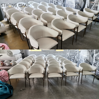 Chaise de salle à manger moderne de luxe en velours nordique blanc bouclé avec pieds dorés pour cuisine et salle à manger