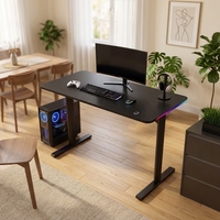 Bureau de jeu moderne en fer massif et fibre de carbone avec bande LED RGB, support ergonomique durable pour casque et porte-gobelet