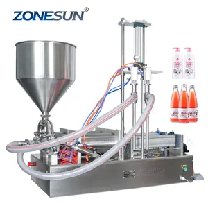 ZONESUN-ZS-GTD2 semiautomática de doble cabezal, pistón neumático, leche, agua, crema líquida, miel, Curry, máquina de llenado de pasta