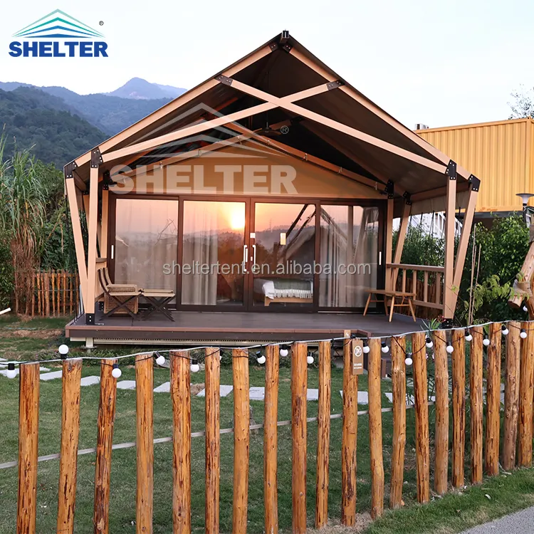 Tente extérieure safari lodge lux lodge Toile Glamping Tente de luxe Safari Glamping avec salle d'eau