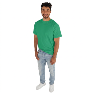 Camiseta de Algodón para Hombre, Cuello Redondo, Manga Corta, Corte Regular, Color Verde, Diseño Liso Teñido, Estilo Casual - Product Image 3