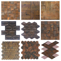Carreaux de mosaïque hexagonaux en cuivre 3D en bronze antique personnalisés, style au design moderne, pour mur de fond de bureau de réception de cuisine