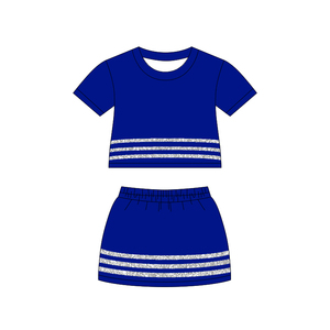 Conjunto de yoga sin mangas para niña, con falda, a cuadros azul marino y borde festoneado dorado, para niñas pequeñas activas, venta al por mayor, GSD4111 CUSTOM - Product Image 2