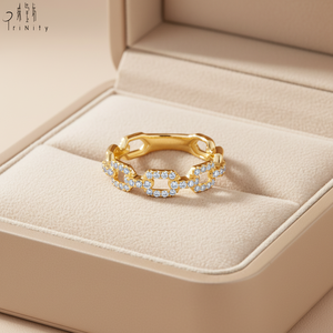 Anillo de Cadena con Eslabones de Joyería Moderna y Elegante al por Mayor, Oro Sólido de 18K, Diamante Natural Real, Anillo Apilable para Uso Diario - Product Image 4