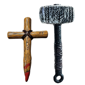 Set di Oggetti di Scena <span class=keywords><strong>Horror</strong></span> per Halloween: Piccozza da Cacciatore di Vampiri, Martello da Battaglia Medievale, Piccozza in Plastica per Cacciatori di Vampiri, Martello Antico, Oggetto di Scena di Halloween - Product Image 1