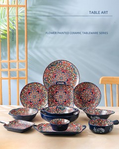 Services de table en porcelaine de style américain – Résistants au four, au lave-vaisselle et au micro-ondes, motif floral, kit d'ustensiles, assiettes et bols en céramique pour - Product Image 2
