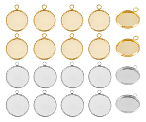 Plateaux de pendentifs en acier inoxydable pour cabochons ronds, supports vierges pour la fabrication de bijoux - Product Image 1