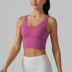 Donne personalizzate imbottite Yoga Gym allenamento Crop Top canotte all'ingrosso V Back alto supporto <span class=keywords><strong>reggiseno</strong></span> sportivo Top Fitness - Product Image 4