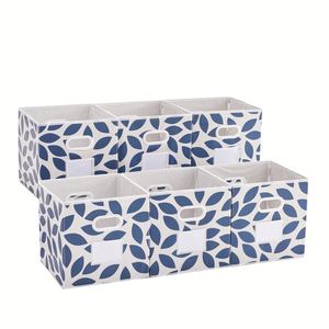 6 paniers de rangement cubiques bleus à motifs floraux, paniers de rangement carrés de 12 pouces avec poignée pour salles de classe, chambres, bureaux, maison - Product Image 1