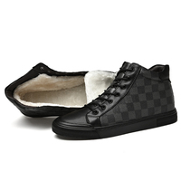 Chaussures de skate pour hommes, baskets, embossées, mi-hautes, en cuir de vache véritable, lacets, plates, rétro, épaisses, doublées de polaire en coton