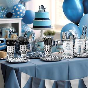 Vendita Diretta dalla Fabbrica Set di Posate e Tovaglioli Personalizzati con Tema Auto Blu su <span class=keywords><strong>Carta</strong></span> Quadrettata Bianca e Nera per Compleanno - Product Image 3